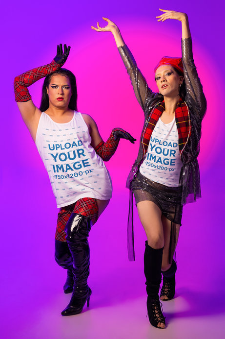 Placeit Gay Pride Month Inspired Tank Top Mockup Of Two Women Voguing