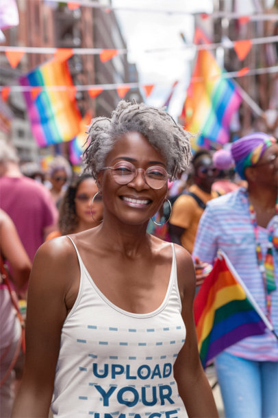 Placeit Ai Created Mockup Of A Woman Wearing A Tank Top Walking At A Gay Pride Parade