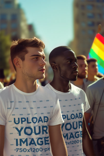 Placeit T Shirt Mockup Of Two Ai Created Men At A Gay Pride Parade