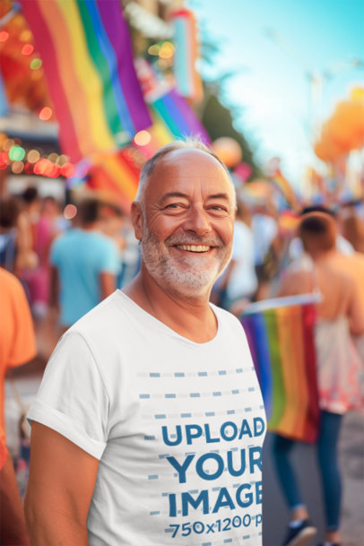 Placeit Ai Created Mockup Of A Bearded Senior Man Wearing A Tee At A Gay Pride Protest