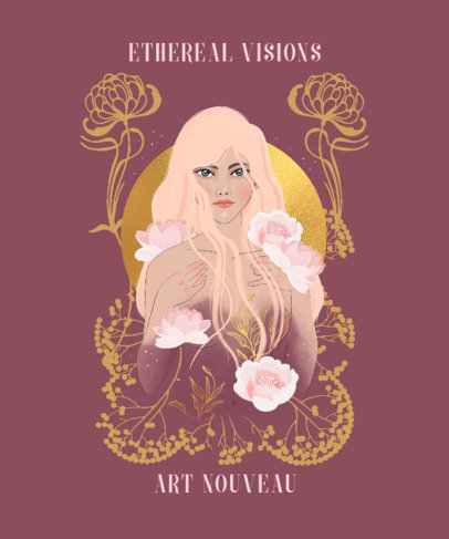 Placeit Art Nouveau Styled T Shirt Design Maker Featuring An Illustration Of A Naked Woman