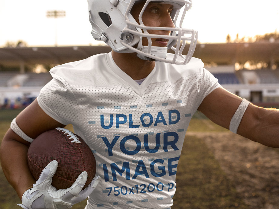 Placeit Football Jersey Generator Man Running Back in the Field