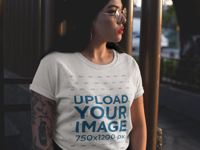 placeit pullover hoodie template being worn by a woman in the metro pullover hoodie template