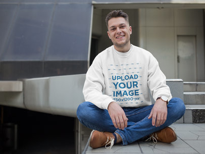 Placeit Happy Dude Wearing a Crew Neck Sweatshirt Template while