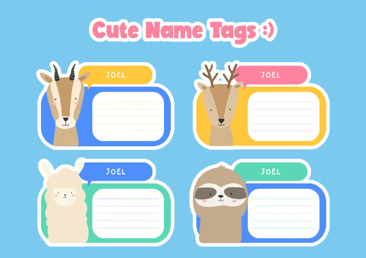 Placeit Name Tag Maker for Kids with Illustrated Animal Graphics