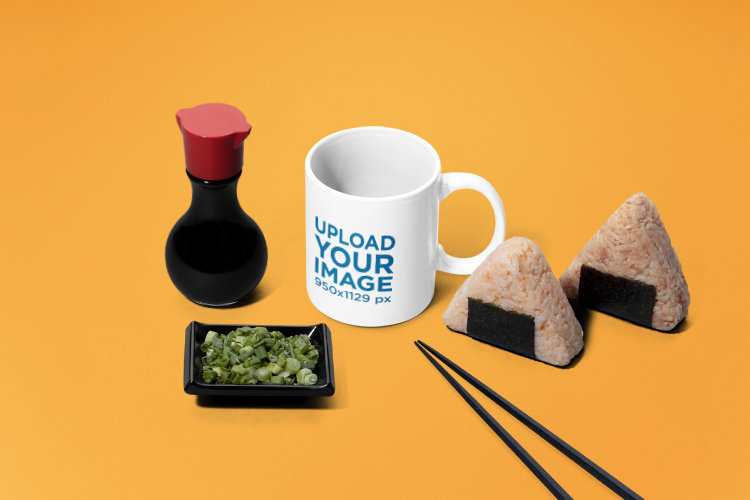 Placeit Mug Mockup Featuring Exchangeable Japanese Food Items