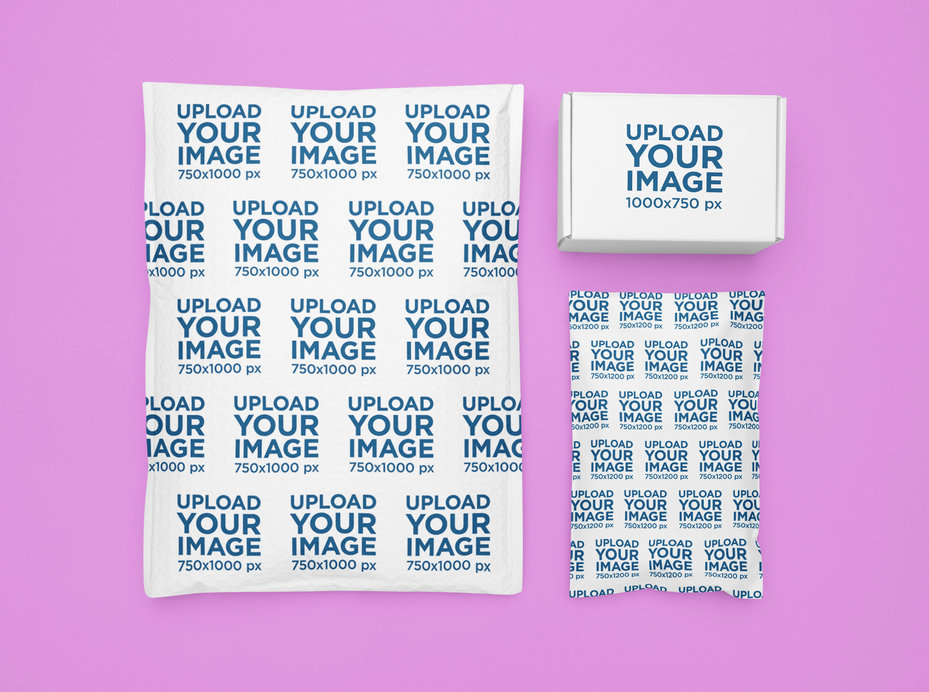 Placeit Box Mockup Featuring a Poly Mailer and Bubble Mailer Placed