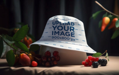 Placeit - Mockup Featuring an AI-Generated Bucket Hat Surrounded by ...