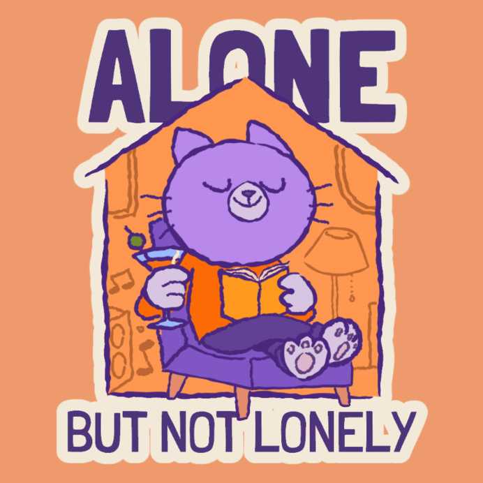 Placeit sticker design maker with an illustrated cat relaxing home alone