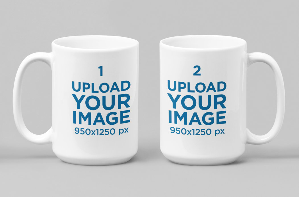 Placeit - Mockup of Two 15 Oz Coffee Mugs Positioned Side by Side