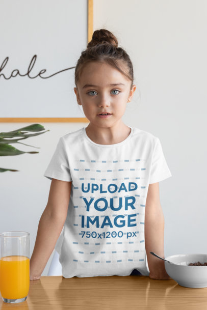 Mockup of a Girl Wearing a T-Shirt at Breakfast 31681