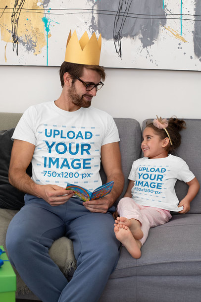 Download Placeit T Shirt Mockup Featuring A Dad Reading A Story To His Daughter On Father S Day