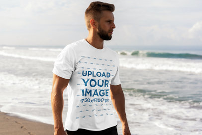 T-Shirt Mockup of a Bearded Man Looking at the Ocean 4344-el1