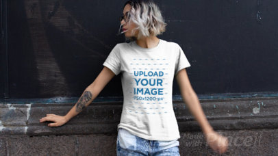 T-Shirt Video of a Tattooed Woman with Bleached Hair