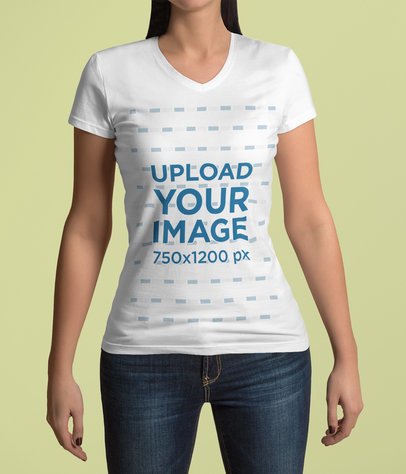 V-Neck T-Shirt Mockup Featuring a Woman in a Studio 4413-el1