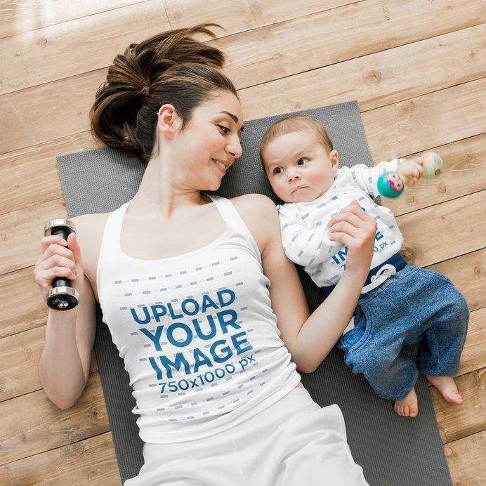 Placeit Tank Top and Onesie Mockup Featuring a Woman and Her Baby