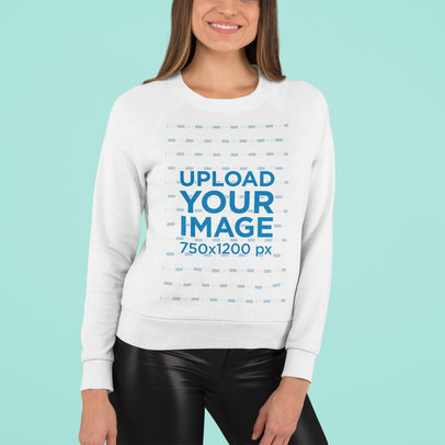 mockup featuring a woman standing against a customizable surface